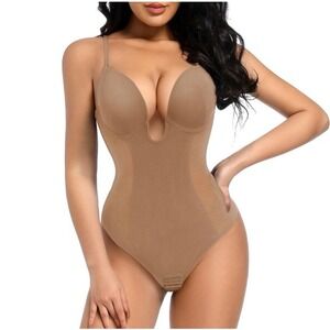 Decorus U Plunge Backless Bodysuit Shapewear Medium Nude Bra NWT Strapless